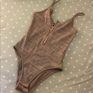 Gray ribbed bodysuit